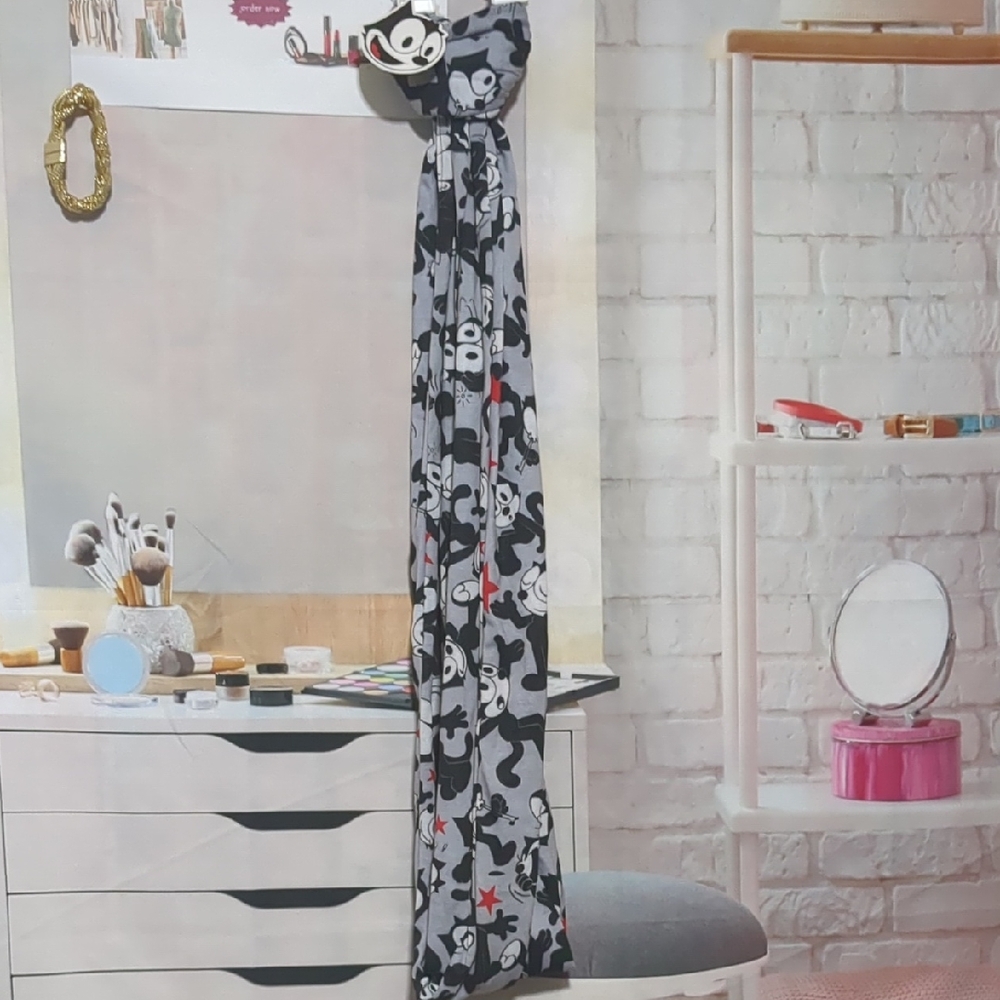 Stylish Cartoon Print Scarf in Black and White with Red Accents